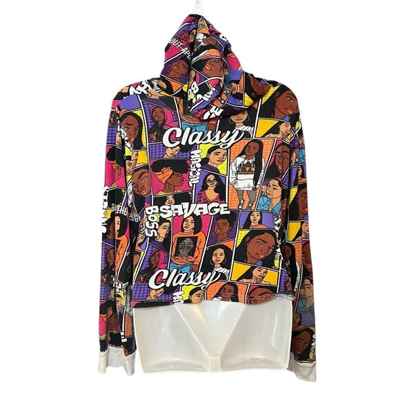 On Fire Melanin Queen Comic Book Long Sleeve Hooded Tee Shirt XL - Picture 2 of 3